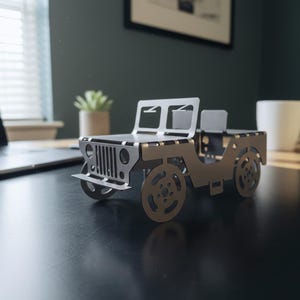 Kit de maqueta metálica de vehículo todoterreno 3D, decoración de escritorio de acero, coche cortado con láser, arte coleccionable de acero, regalo de oficina, decoración automotriz para aficionados.