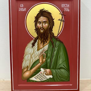 hand painted Byzantine icon of Saint John the Baptist