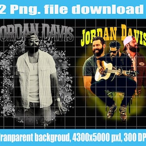 以下が含まれることがあります： ジョーダン・デイビスの2つの画像を含むデジタルダウンロード。1つの画像は、シャツとサングラスをかけたジョーダン・デイビスの白黒写真です。もう1つの画像は、他の2人とギターを演奏するジョーダン・デイビスのカラー写真です。「JORDAN DAVIS」のテキストが表示されます。