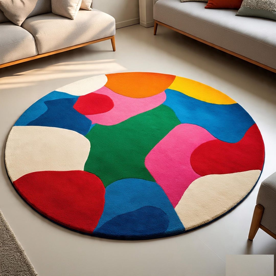 Vibrant Round Abstract Rug | Colorful Home Decor | Modern Living Room ...