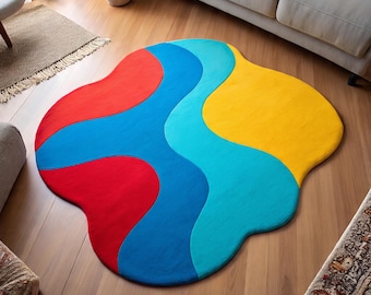 Colorful Abstract Wavy Rug – Modern Multicolor Statement Carpet for Artistic Home Decor