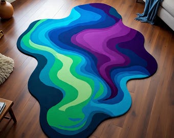 Vibrant Modern Abstract Rug, Organic Wavy Contour Carpet, Bold Artistic Statement Home Decor USA