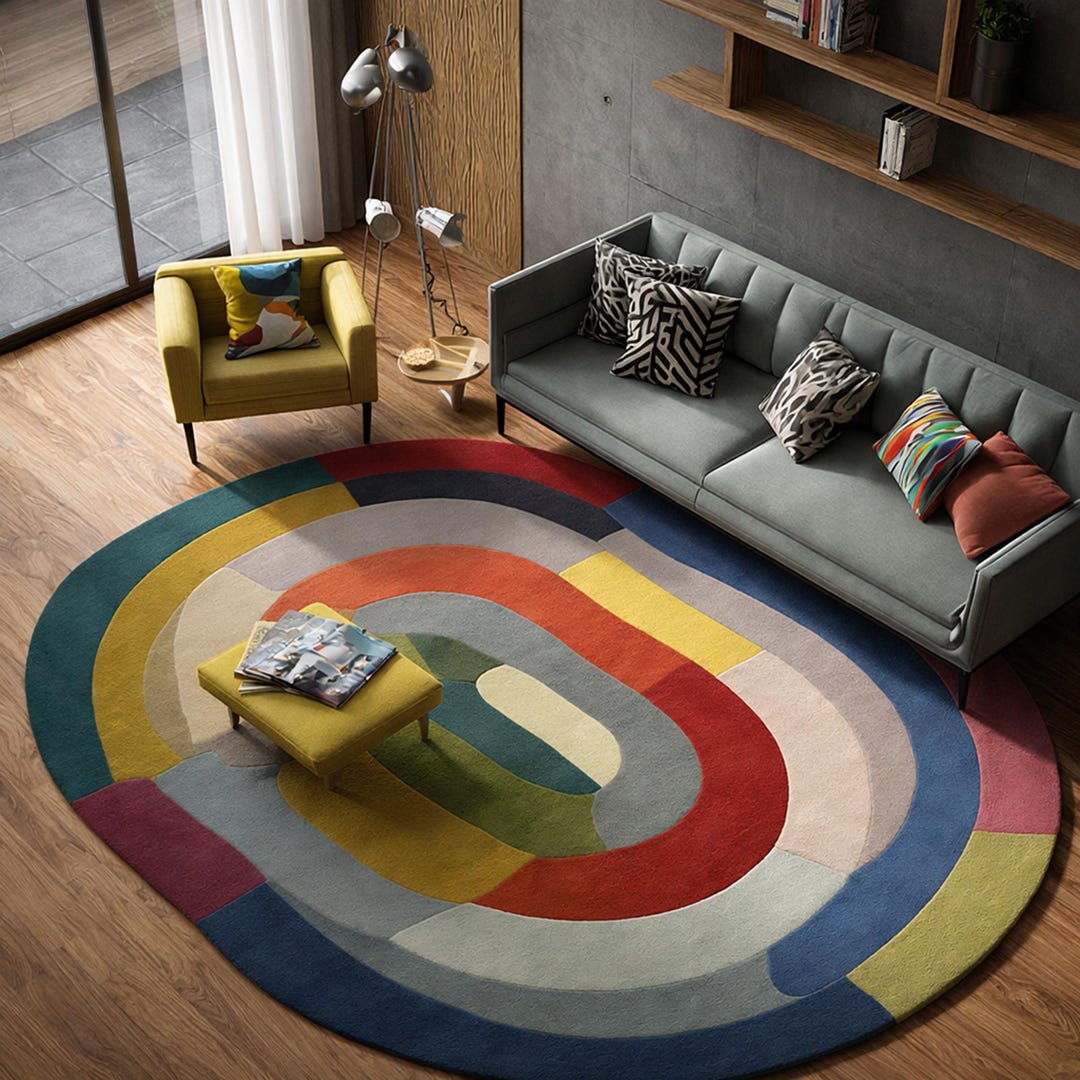 Hand Tufted Wool Rug | Colorful Abstract Modern Area Carpet, Irregular ...