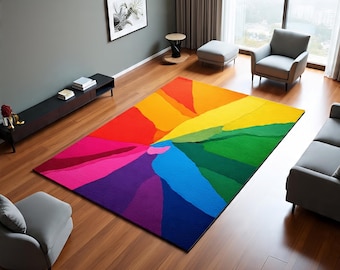 Color Swirl Statement Rug – Abstract Multicolor Modern Art Carpet for Living Room