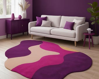 Hand Tufted Wool Area Rug Abstract Purple Pink Modern Living Room Decor