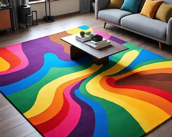 Hand Tufted Wool Rug Colorful Abstract Area Carpet Modern Living Room Decor