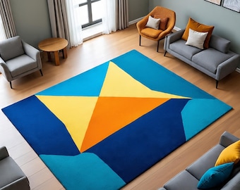 Hand Tufted Wool Area Rug Geometric Modern Colorful Living Room Decor Custom