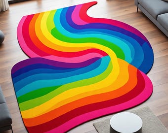 Wavy Rainbow Rug – Colorful Abstract Statement Piece for Modern Living Rooms