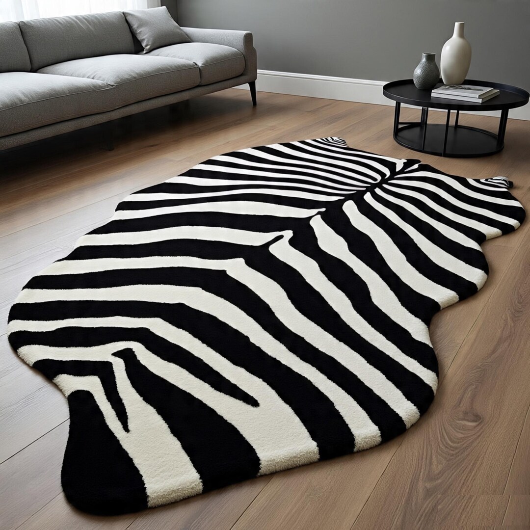 Handmade Tufted Wool Zebra Rug Modern Animal Print Statement Carpet ...