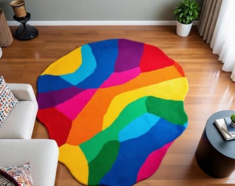 Hand-Tufted Wool Rug: Colorful Abstract Area Carpet Modern Custom Handmade Living Room