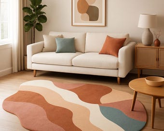 Hand Tufted Wool Area Rug Abstract Modern Organic Shape Living Room Decor