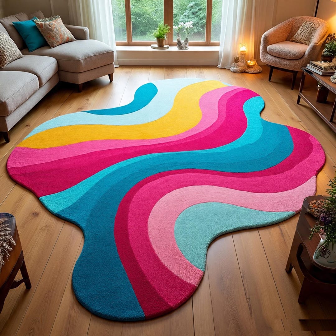 Hand-tufted Wool Area Rug Abstract Modern Colorful Irregular Shape ...