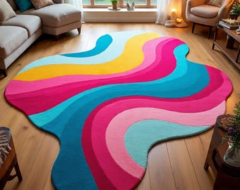 Colorful Abstract Wavy Rug—Modern Artistic Statement Piece for Living Room or Studio