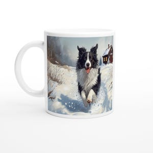 Christmas Collie Dog Mug - Ceramic 11oz - Festive Black & White Design
