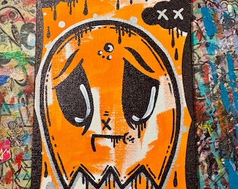 Original Street Art Character Painting on Canvas Panel – Modern Graffiti Pop Art – 7x5 Hand-Painted Artwork