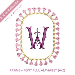 Tassel Fringe Monogram Frame & Full Alphabet Set - Fleur-de-lis Ornamental Crest A-Z - Luxury Boho Floral Border - Royal Vintage Font Bundle