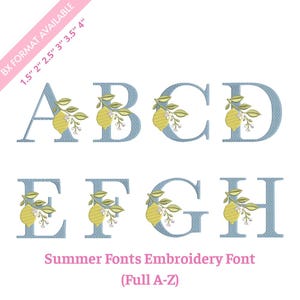 Conjunto completo de fuentes de bordado Grandmillennial Lemon, alfabeto cítrico preppy de la A a la Z, letras de lujo para paños de cocina, diseño de puntada para decoración del hogar sureña