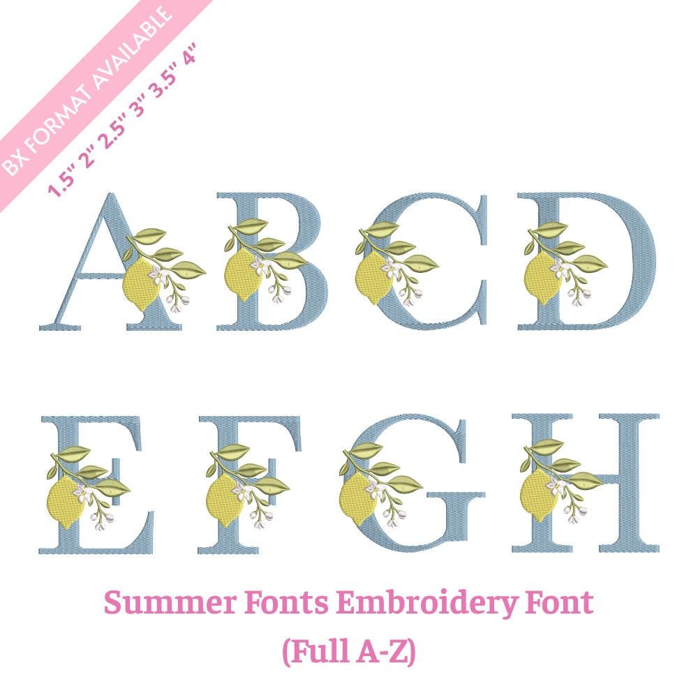 Grandmillennial Lemon Embroidery Font Full Set, Preppy Citrus Alphabet ...