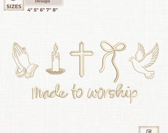 Made to Worship Embroidery Design, Christian Cross, Dove (Digital Download)