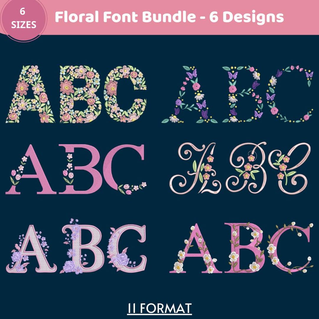 Floral Alphabet Embroidery Fonts Bundle - Flower Letters Botanical ...