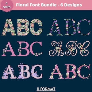 Floral Alphabet Stickerei Schriften Bundle - Blumen Buchstaben Botanische Stickdatei Design - 5 Größen - Cottagecore Blumenstickerei Buchstaben