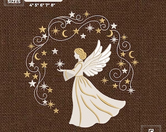 Diseño de bordado de ángel, bordado a máquina de ángel de la guarda, archivo de bordado de ángel navideño, patrón de bordado de ángel religioso