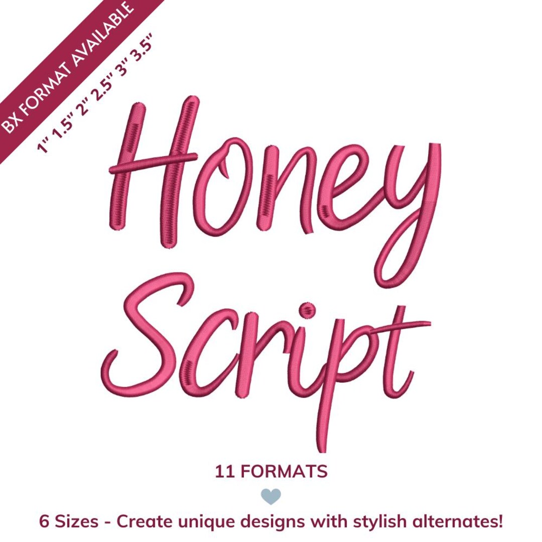 Honey Script Embroidery Font, Sweet Handwritten Cursive Alphabet ...