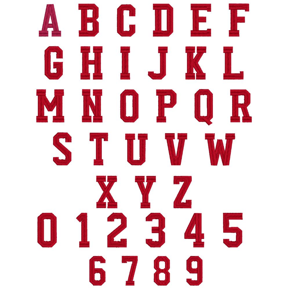 Varsity Block Serif Embroidery Font, Athletic Collegiate Alphabet, Bold ...
