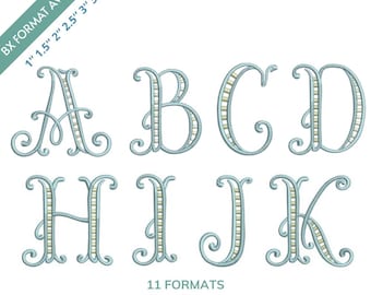 Fishtail Embroidery Font BX 6 sizes 11 formats machine embroidery design Fonts Alphabet file vintage Letter