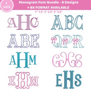 Monogram Font Bundle 8 Designs, Applique Alphabet with Bow, Fishtail and Master Circle Lettering, BX pes dst jef, Huge Embroidery Set