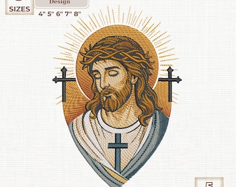 Disegno per ricamo del volto di Gesù, fede cristiana (download digitale)