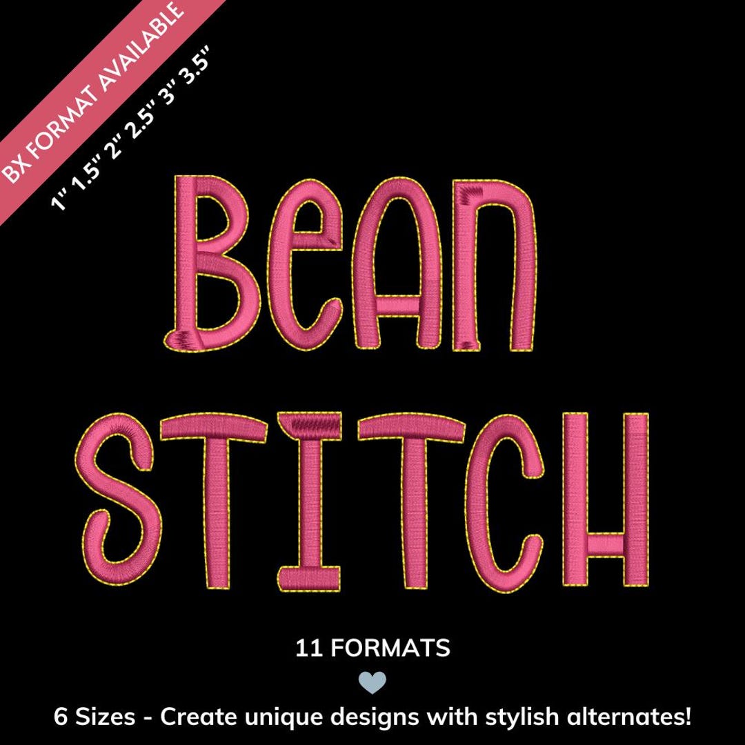 Two Color Bean Stitch Font, Satin Alphabet With Outline, 2 Color ...