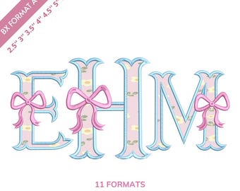 Apliques de rabo de peixe com laço para bordado, designs de monograma em 8 tamanhos, download instantâneo da fonte BX + 11 formatos para máquinas de bordar.