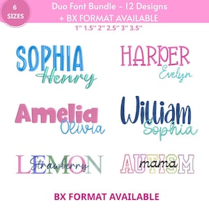 12 Font Mega Duo Embroidery Bundle, 6 Best Selling Matching Sets, Block and Script Alphabet for Custom Names, BX FONT