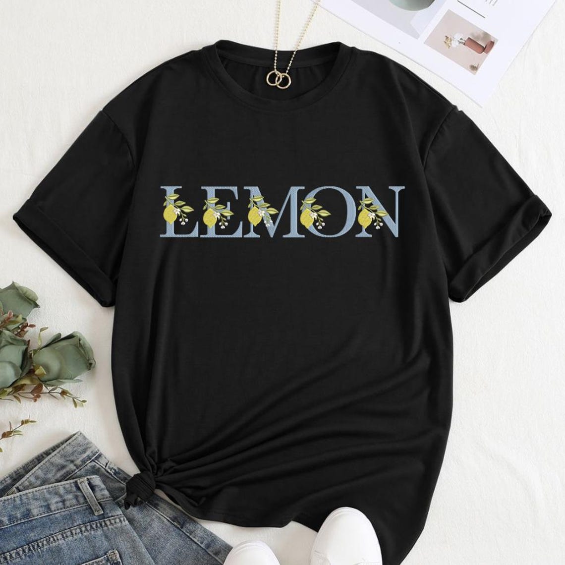 Grandmillennial Lemon Embroidery Font Full Set, Preppy Citrus Alphabet ...