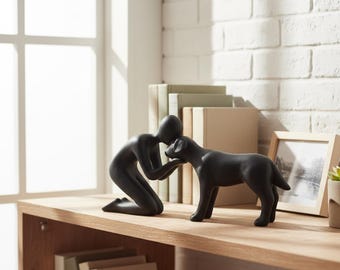 Minimalist Dog Lover Sculpture: Modern Black Resin Figurine