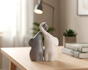 Ceramic Elephant Couple Statue: Modern Minimalist Decor