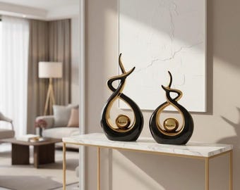 Escultura abstracta de cerámica: decoración moderna dorada para el hogar