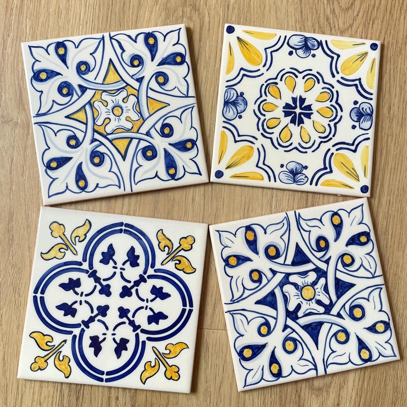 Yellow Handpainted Tiles - Etsy UK