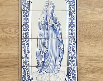 Portugese tegelwand met afbeelding van de Heilige Maria – 8 handgeschilderde religieuze tegels