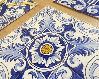 Handbeschilderde Portugese keramische tegels 15x15 cm | 4 patronen | Per stuk of set van 4 | Wanddecoratie, woonaccessoires, aanpasbaar
