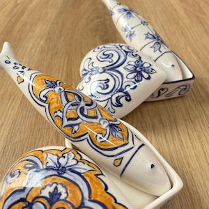 Portuguese Ceramic Heart Box & Sardine Set – Handmade Azulejo Pottery Gift – Blue and Yellow Portuguese Decor – Made in Portugal