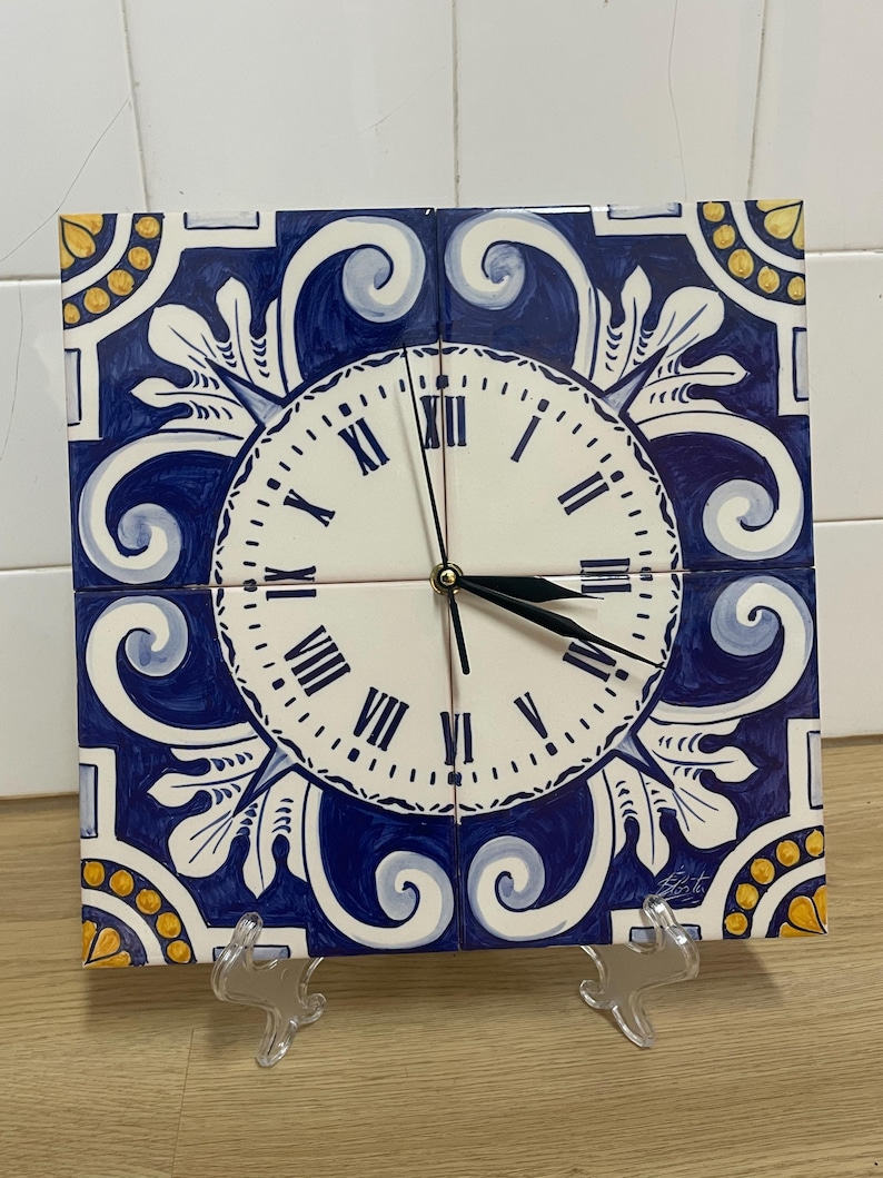Tile Clock Hand-painted Portuguese Tile Wall Clock | 4 Tiles 15x15 Cm Ceramic - Etsy