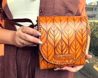 Luxury Leather Crossbody – Handmade Cowhide, Hand Tooled & Painted Shoulder Bag