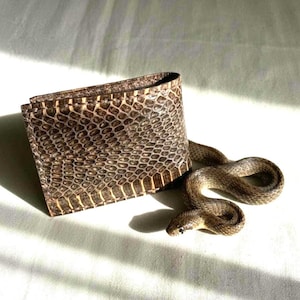 Cartera de piel de serpiente pitón: diseño fino y genuino, hecha a mano, regalo unisex.
