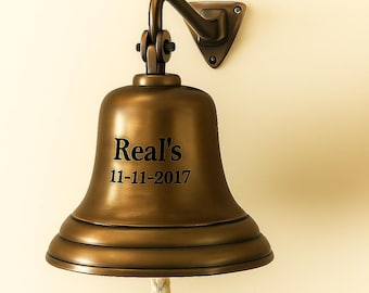 Campana antigua personalizada, campana de latón grabada personalizada, campana de pared escolar grabada para interiores, campana de latón náutico para decoración del hogar.