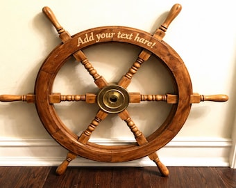 Timón de barco de madera personalizado, timón de capitán pirata para barcos, centro de latón para decoración del hogar, regalo de madera Halm