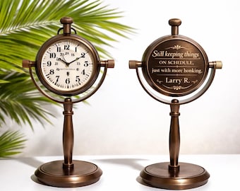 Engraved Brass Desk Clock, Personalized 21st Anniversary Gift for Husband & Wife