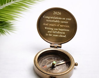 Brújula de latón antiguo grabada, regalo para viajeros, brújula vintage funcional con caja