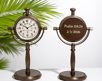 Personalized Bronze Desk Clock – Engraved Tally Marks Love Gift (Psalm 118:24)
